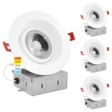 LUXRITE 4 Inch Gimbal LED Recessed Downlights 5 CCT Selectable 2700K-5000K 12W 1000LM Dimmable 4-Pack LR23269-4PK